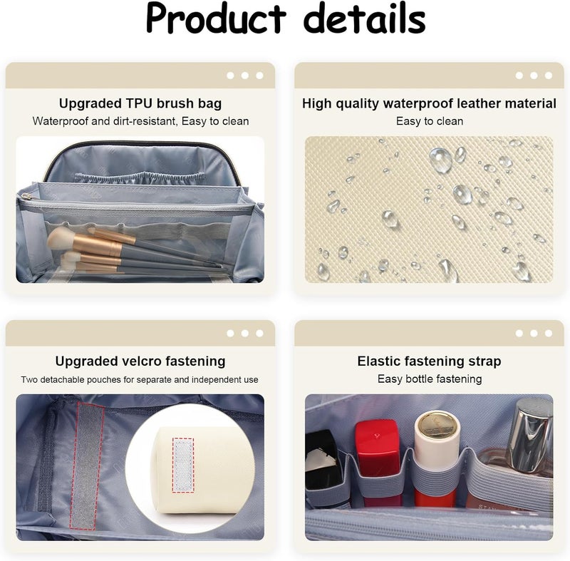 BOYATU Travel Makeup Bag Organizer Cosmetic Bag: 3 Pcs Set Make up Bags for Women with Handle - Waterproof Vegan Leather Toiletry Bags Travel Essentials Pouch with Compartments (C-04-White) - Image 5